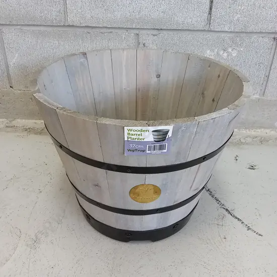 VEGTRUG WOODEN BARREL PLANTER 37CM