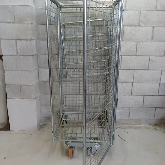 CAGE ON WHEELS (DOOR IS ON BACKWARDS, H 173CM X W 70CM X D 80CM