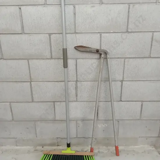 BROOM, RULER AND EDGING SHEARS, 148CM TALL