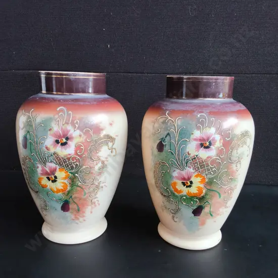 PAIR OF VINTAGE ART NOUVEAU STYLE MANTEL VASES, H 31 CM