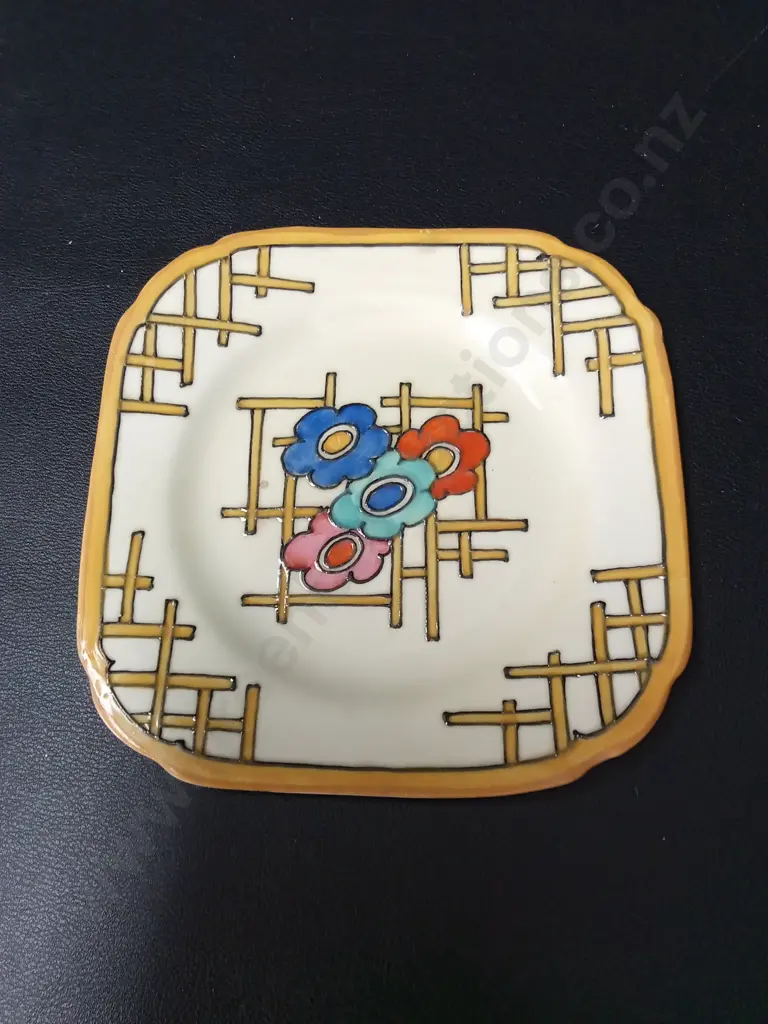 ART DECO BURLEIGH WARE HAND-PAINTED "BALI" ZENITH SHAPE SIDE PLATE 14 X 14CM Image 1++