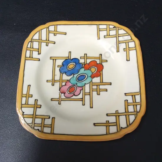 ART DECO BURLEIGH WARE HAND-PAINTED "BALI" ZENITH SHAPE SIDE PLATE 14 X 14CM