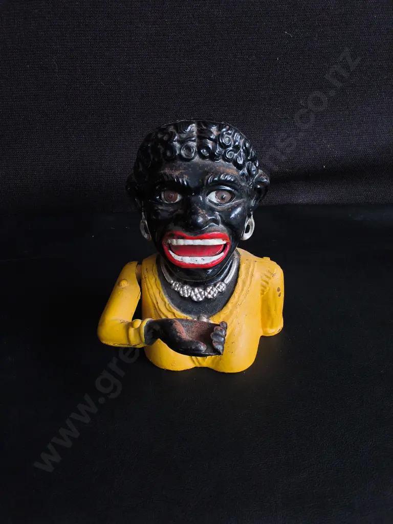 EARLY 20TH CENTURY "DINAH" CAST IRON MECHANICAL MONEY BANK, JOHN HARPER & CO. H 15 CM Image 1++