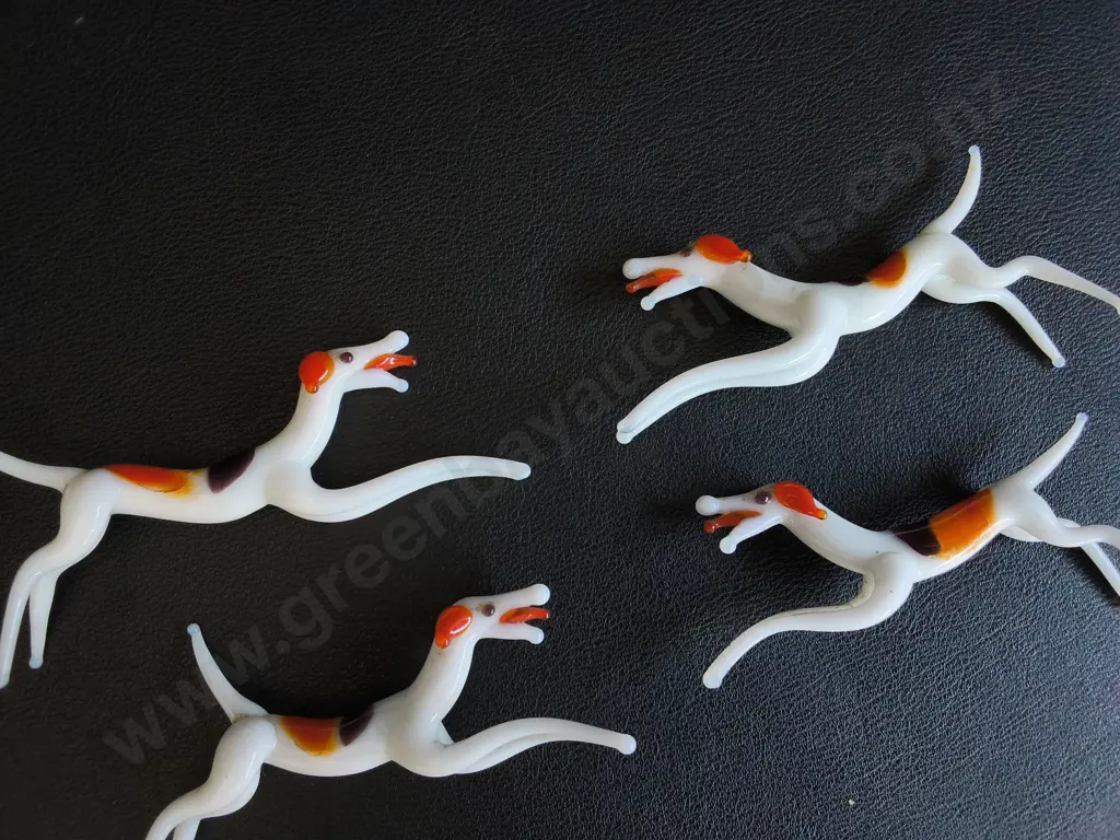 VINTAGE MURANO STYLE LAMPWORK GLASS HOUND DOGS, SET OF 4, W 8 CM Image 1++