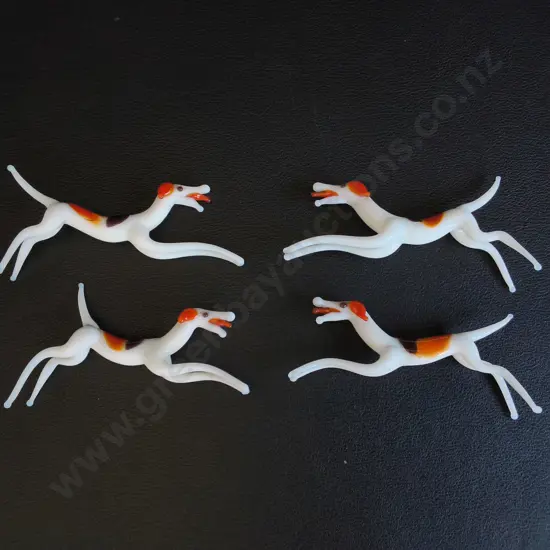 VINTAGE MURANO STYLE LAMPWORK GLASS HOUND DOGS, SET OF 4, W 8 CM