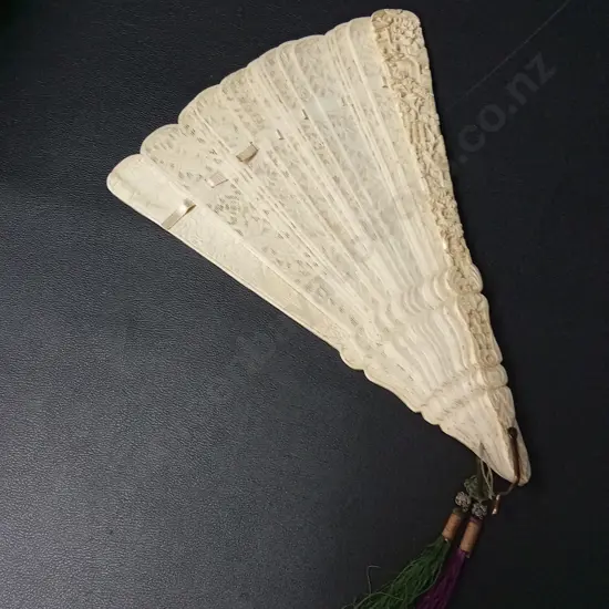 VINTAGE POSSIBLY IVORY FINELY CARVED FOLDING FAN