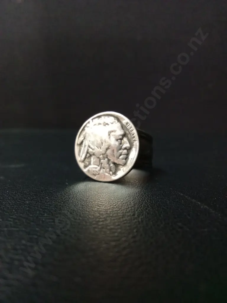 VINTAGE 1935 BUFFALO INDIAN HEAD NICKEL COIN SIGNET RING Image 1++