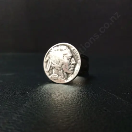 VINTAGE 1935 BUFFALO INDIAN HEAD NICKEL COIN SIGNET RING