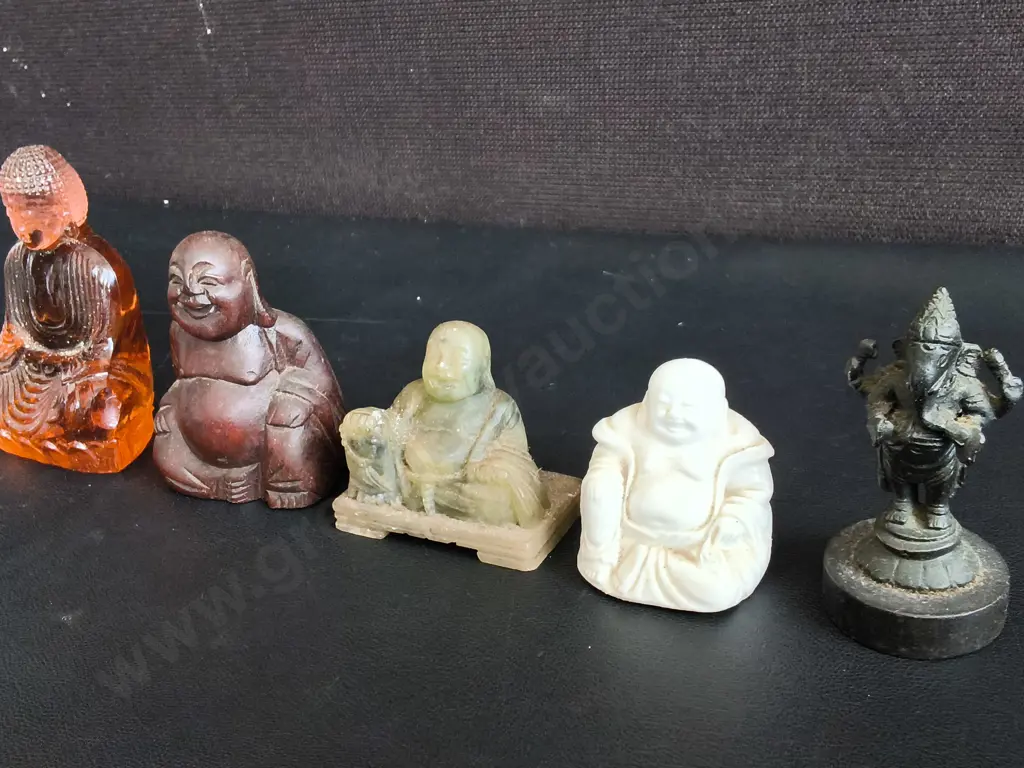 COLLECTION OF MINIATURE BUDDHA AND GANESHA FIGURINES, 5 PIECES, TALLEST H 9 CM Image 1++