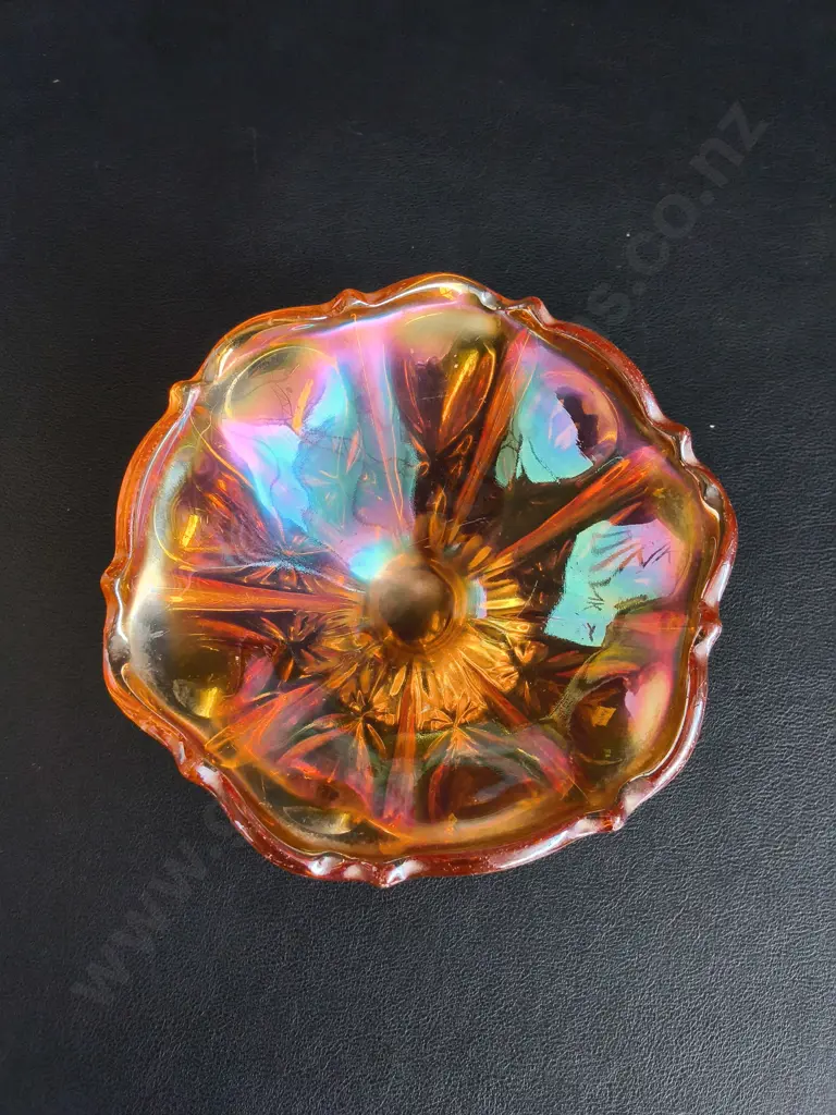 VINTAGE IMPERIAL GLASS MARIGOLD CARNIVAL GLASS FOOTED COMPOTE, H 7 CM Image 1++