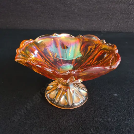 VINTAGE IMPERIAL GLASS MARIGOLD CARNIVAL GLASS FOOTED COMPOTE, H 7 CM