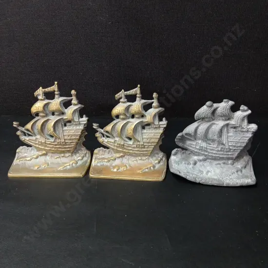 3 VINTAGE SHIP BOOKENDS TALLEST H14CM