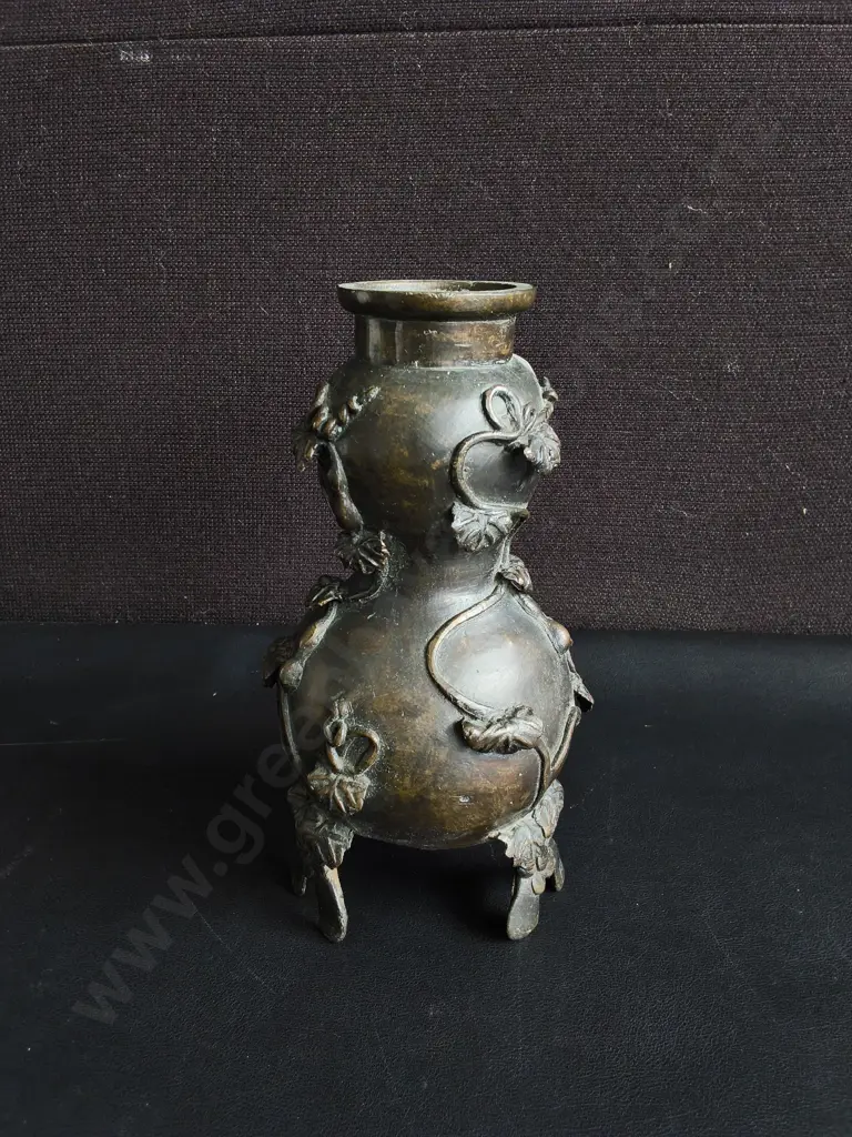 VINTAGE CHINESE BRONZE DOUBLE GOURD CALABASH VASE, H 21 CM Image 1++