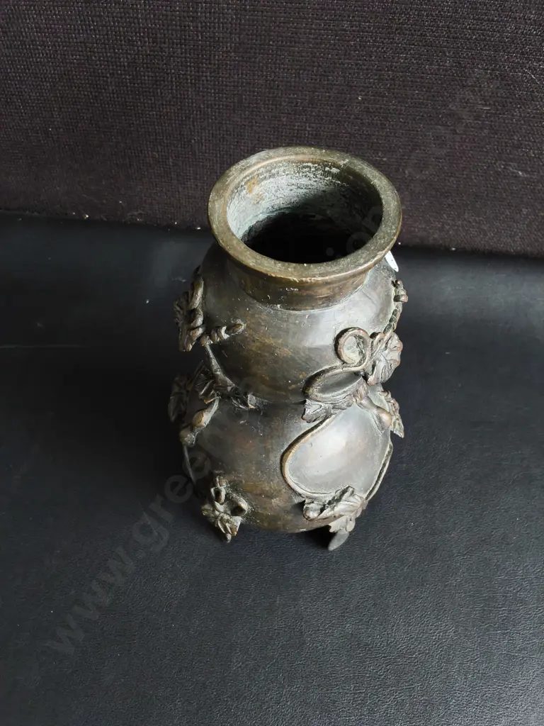 VINTAGE CHINESE BRONZE DOUBLE GOURD CALABASH VASE, H 21 CM Image 1++