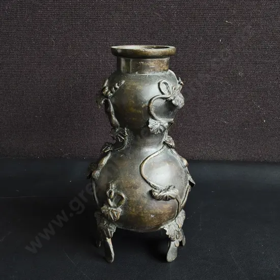 VINTAGE CHINESE BRONZE DOUBLE GOURD CALABASH VASE, H 21 CM