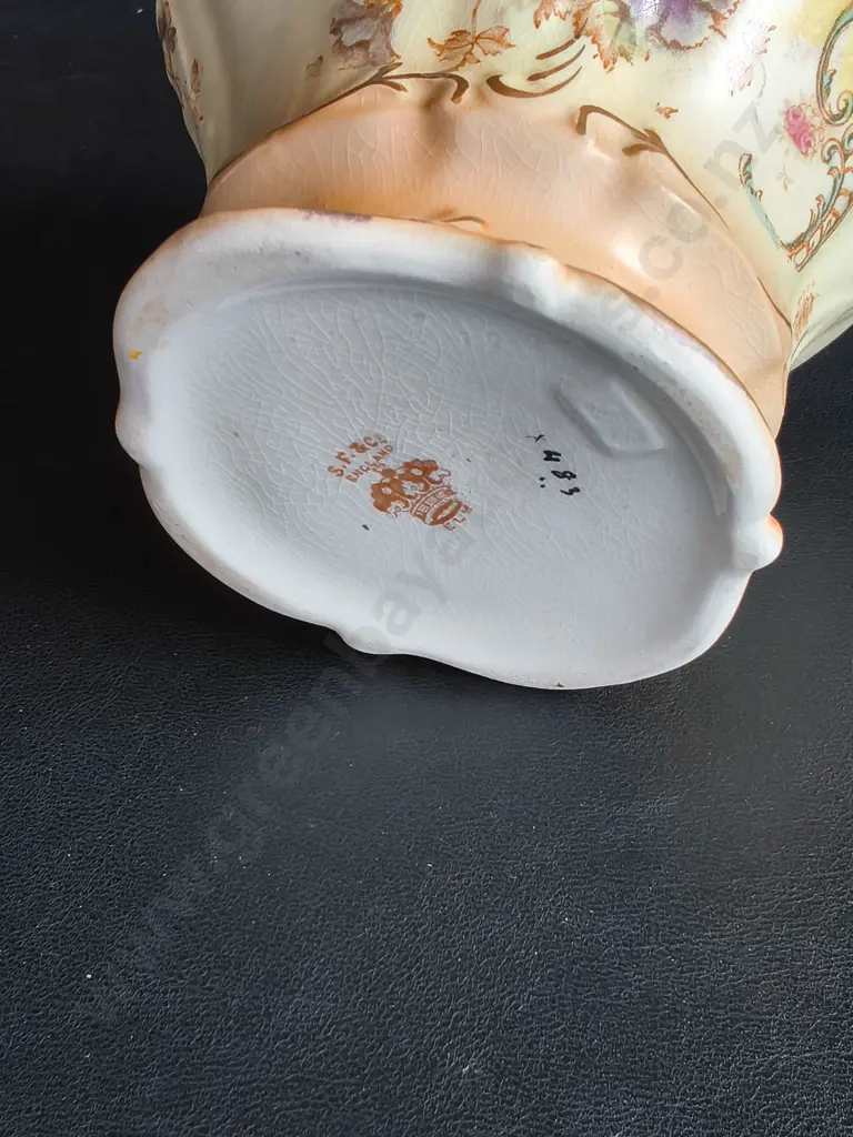 ANTIQUE S. FIELDING & CO. (CROWN DEVON) "ELM" PATTERN BLUSHWARE BISCUIT BARREL, H TO HANDLE 25 CM Image 1++