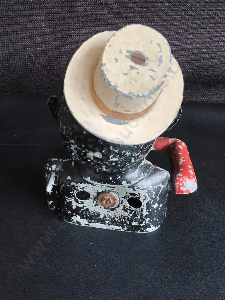 VINTAGE STARKIE'S PATENT MECHANICAL ALUMINUM "JOLLY BOY" MONEY BOX, H 13 CM Image 1++
