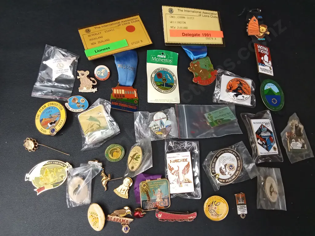 BOX OF VINTAGE LIONS CLUB PINS Image 1++