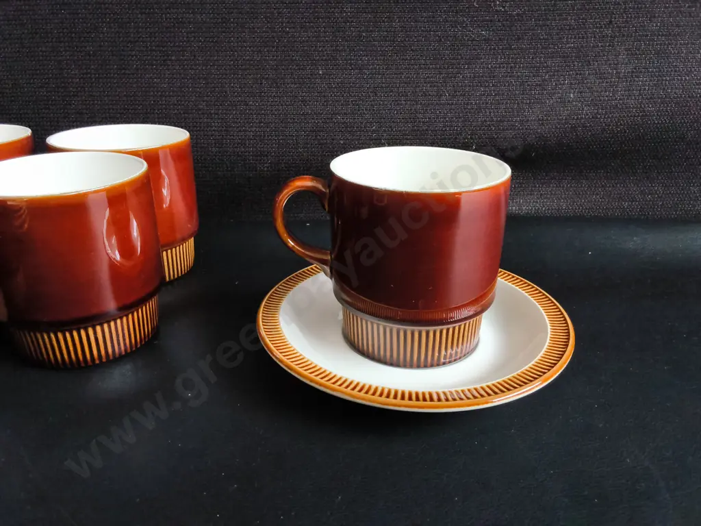 VINTAGE POOLE POTTERY "CHESTNUT" COFFEE SET, 1970S MCM, 15 PIECES, TALLEST H 22 CM Image 1++