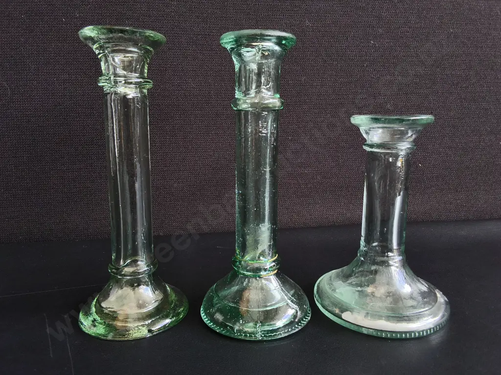 SET OF 3 VINTAGE ITALIAN GLASS TAPER CANDLESTICK HOLDERS, TALLEST H 19.5 CM Image 1++