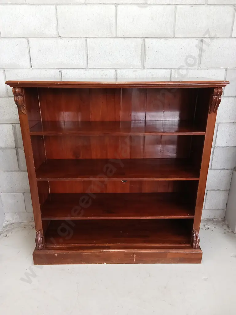 VINTAGE WOODEN SHELF WITH DARK FINISH AND CARVED DETAILS, H 126CM X W 120CM X 40CM Image 1++
