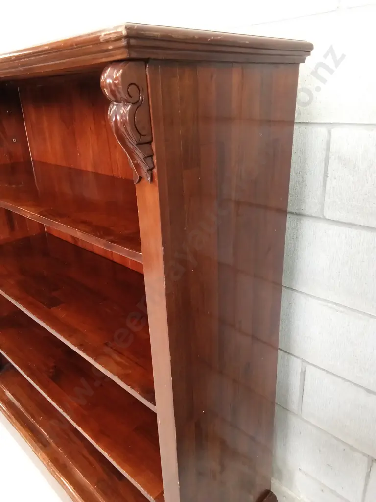 VINTAGE WOODEN SHELF WITH DARK FINISH AND CARVED DETAILS, H 126CM X W 120CM X 40CM Image 1++