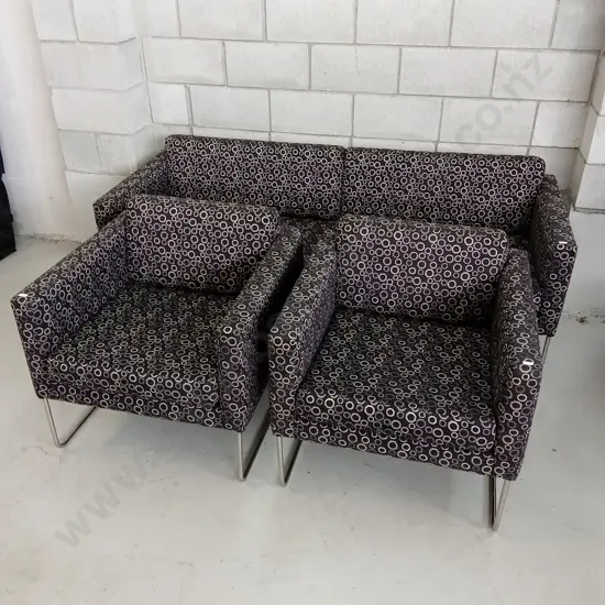 RETRO PATTERNED FABRIC SOFA SET, SOFA IS H 70CM X W 183CM X D 170CM