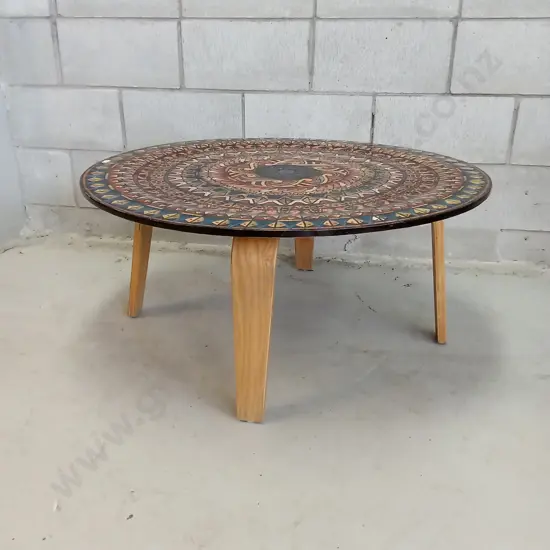 HAND PAINTED MANDALA ART COFFEE TABLE, H 40CM X W 85CM X D 85CM