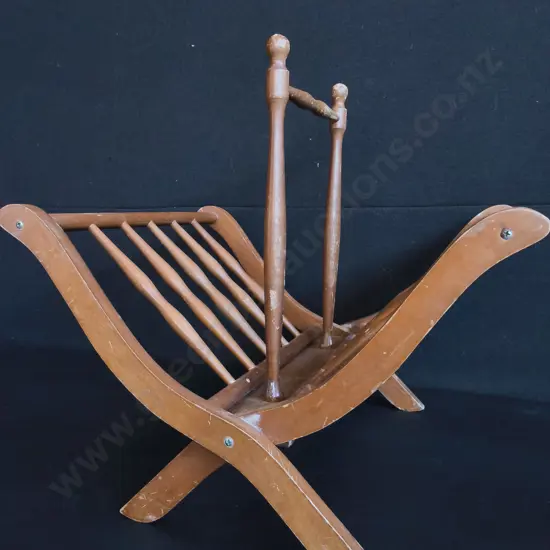VINTAGE WOODEN MAGAZINE RACK, H 47 CM