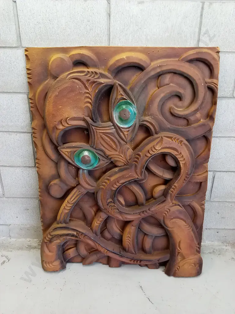 TRADITIONAL MĀORI CARVED POLYSTYRENE ART PIECE, 88CM X 112 Image 1++