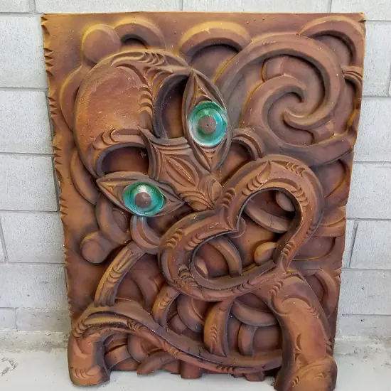 TRADITIONAL MĀORI CARVED POLYSTYRENE ART PIECE, 88CM X 112