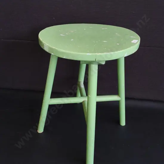 ROUND GREEN PAINTED WOODEN STOOL, H 42 CM