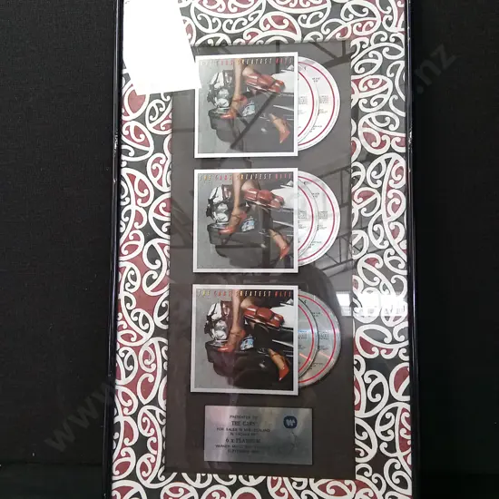 FRAMED COMMEMORATIVE PLAQUE FEATURING "THE CARS" GREATEST HITS 67 X 37CM