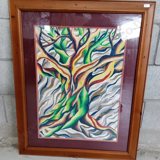 FRAMED CONTEMPORARY OIL PASTEL ART, 81CM X 65CM