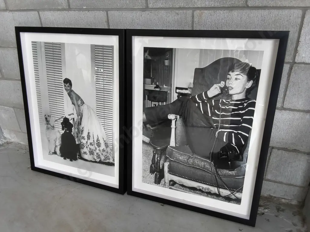 PAIR OF FRAMED AUDREY HEPBURN PHOTOGRAPHS, H 85 CM X W 64 CM Image 1++