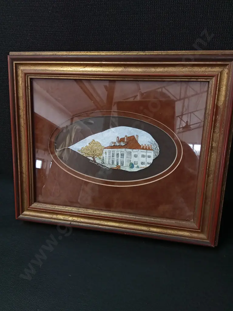 FRAMED PAINTING ON A LEAF BY CLAUDE HOUETTIN 29 X 24CM Image 1++