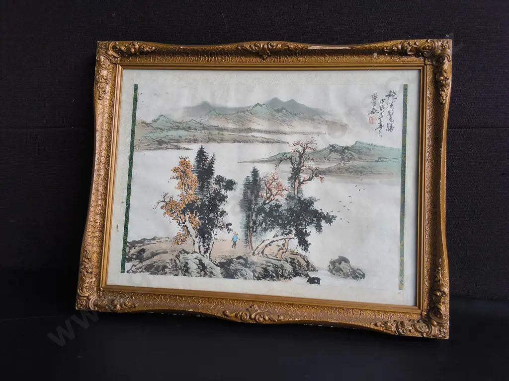FRAMED TRADITIONAL CHINESE LANDSCAPE PAINTING, H 46 CM Image 1++