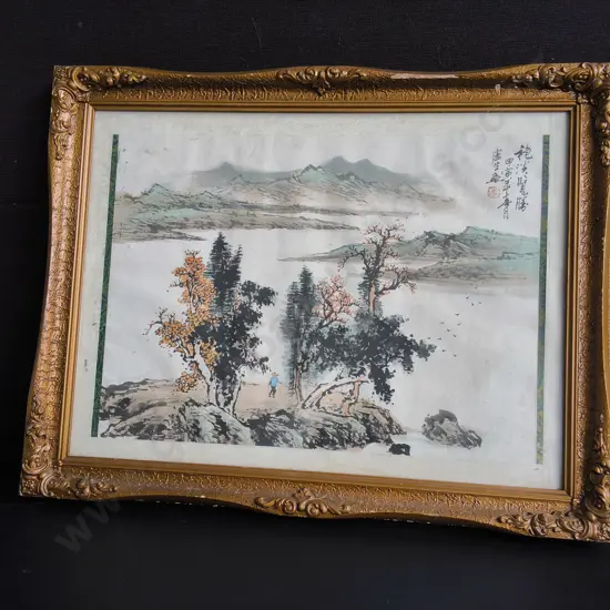 FRAMED TRADITIONAL CHINESE LANDSCAPE PAINTING, H 46 CM