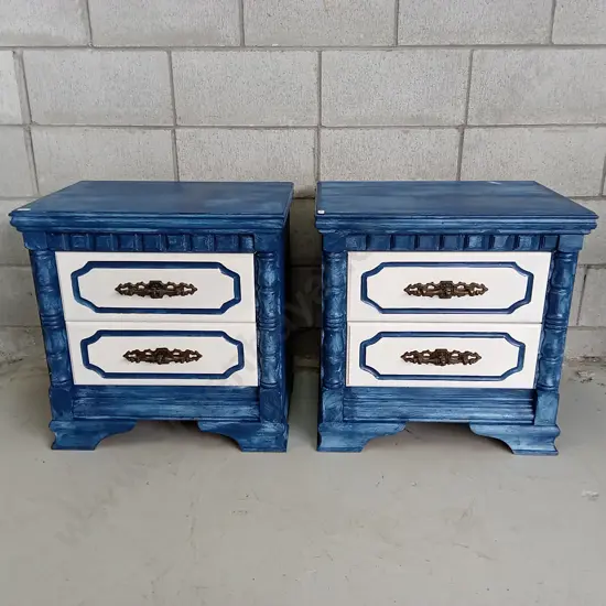 PAIR OF REFURBISHED BEDSIDE TABLES, H 59CM X W 58CM X D 40CM