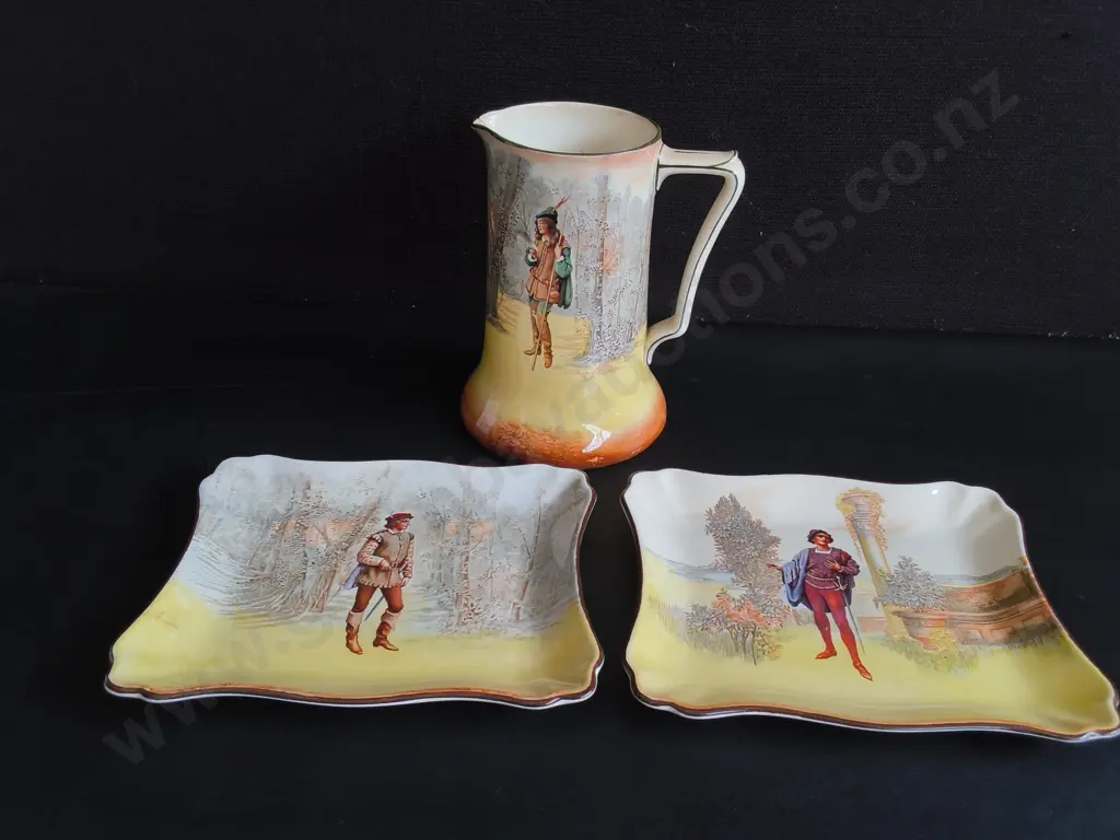 VINTAGE ROYAL DOULTON "SHAKESPEARE " SERIESWARE 3 PIECE SET, TALLEST H 20 CM Image 1++