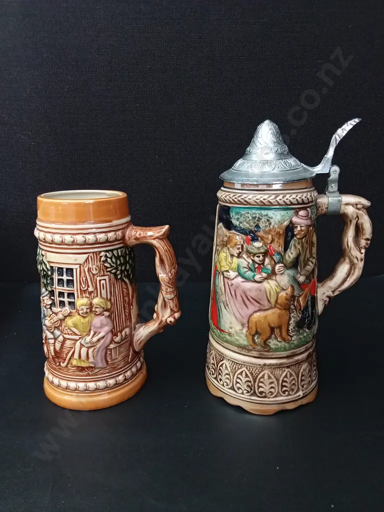 2 VINTAGE BEER STEINS TALLEST H24CM Image 1++