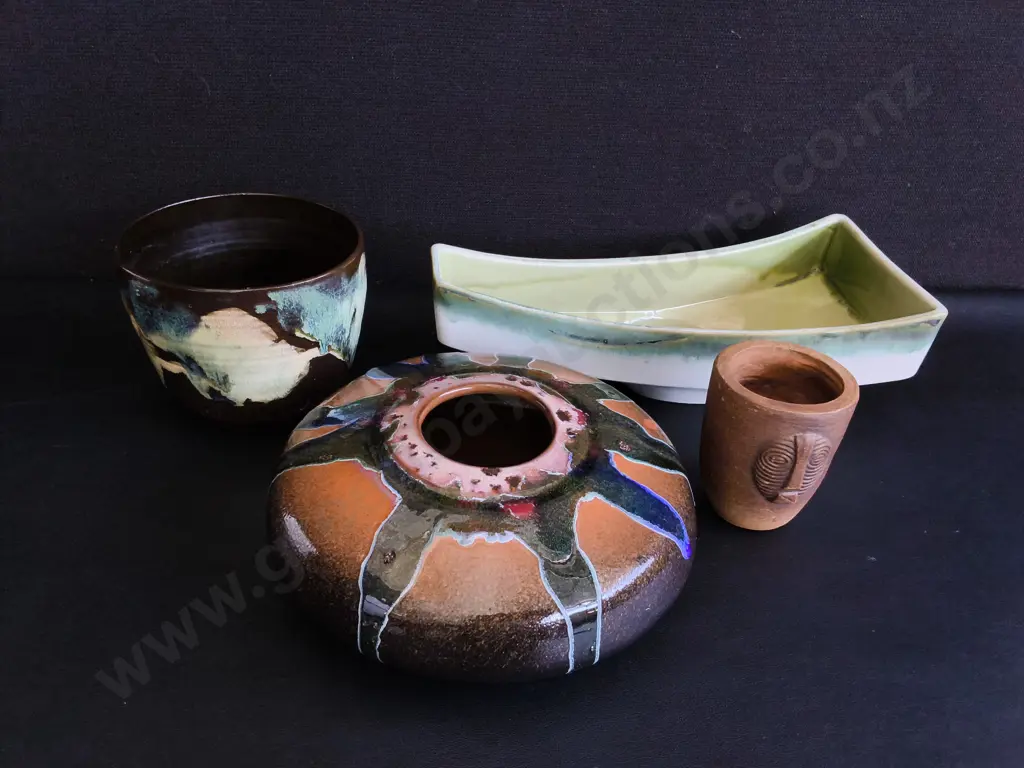 VINTAGE MID CENTURY STUDIO POTTERY, 4 PIECES, WIDEST W 34 CM Image 1++