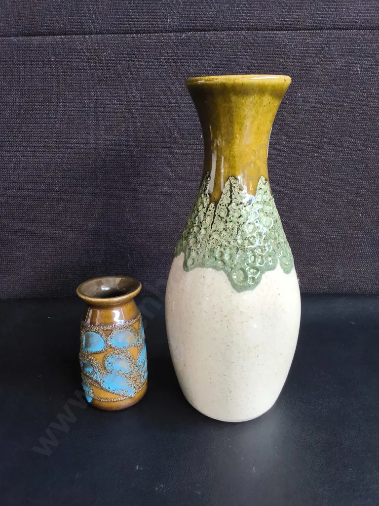 PAIR OF VINTAGE WEST GERMANY POTTERY VASES, TALLEST H 25 CM Image 1++