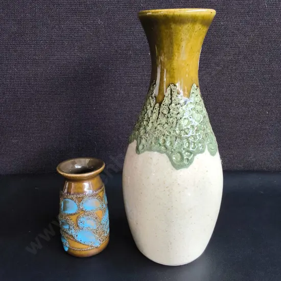 PAIR OF VINTAGE WEST GERMANY POTTERY VASES, TALLEST H 25 CM