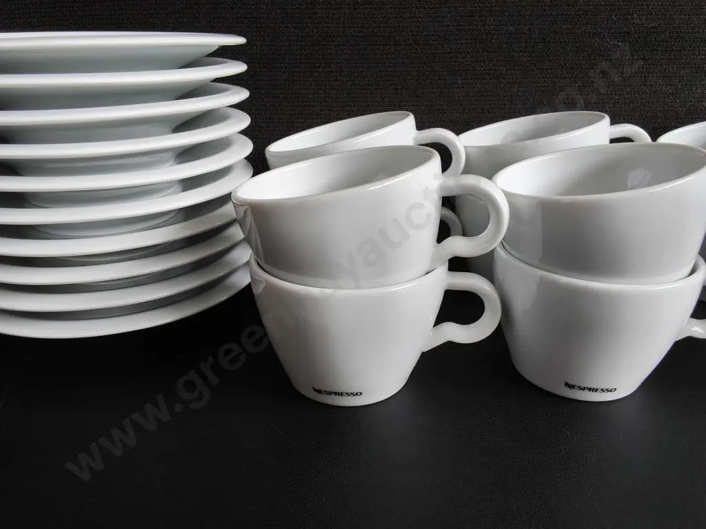 NESPRESSO PROFESSIONAL WHITE PORCELAIN ESPRESSO CUPS AND SAUCERS, 22 PIECES Image 1++