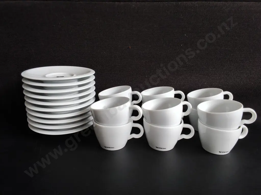 NESPRESSO PROFESSIONAL WHITE PORCELAIN ESPRESSO CUPS AND SAUCERS, 22 PIECES Image 1++