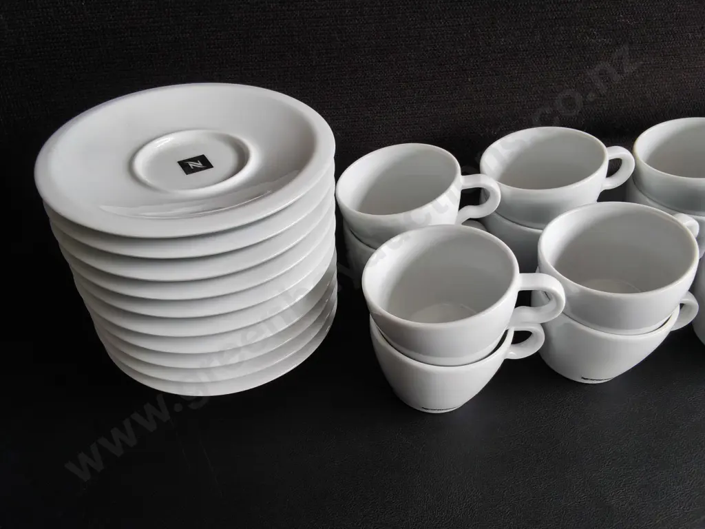 NESPRESSO PROFESSIONAL WHITE PORCELAIN ESPRESSO CUPS AND SAUCERS, 22 PIECES Image 1++