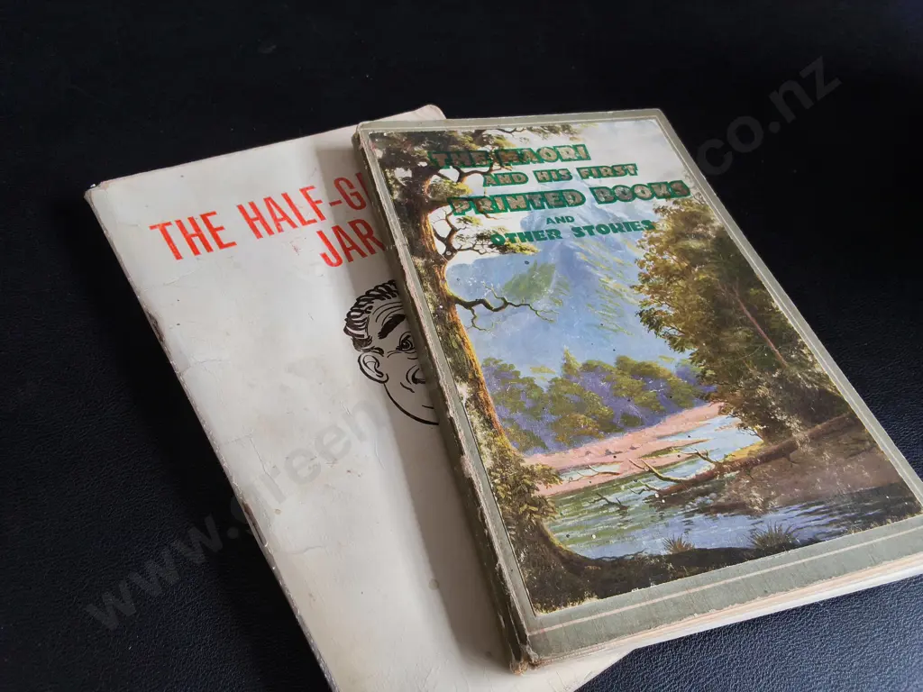 PAIR OF VINTAGE NZ BOOKS, "THE MĀORI AND HIS FIRST PRINTED BOOKS" 1937 FIRST EDITION, "THE HALF GALLON JAR" 1962 Image 1++