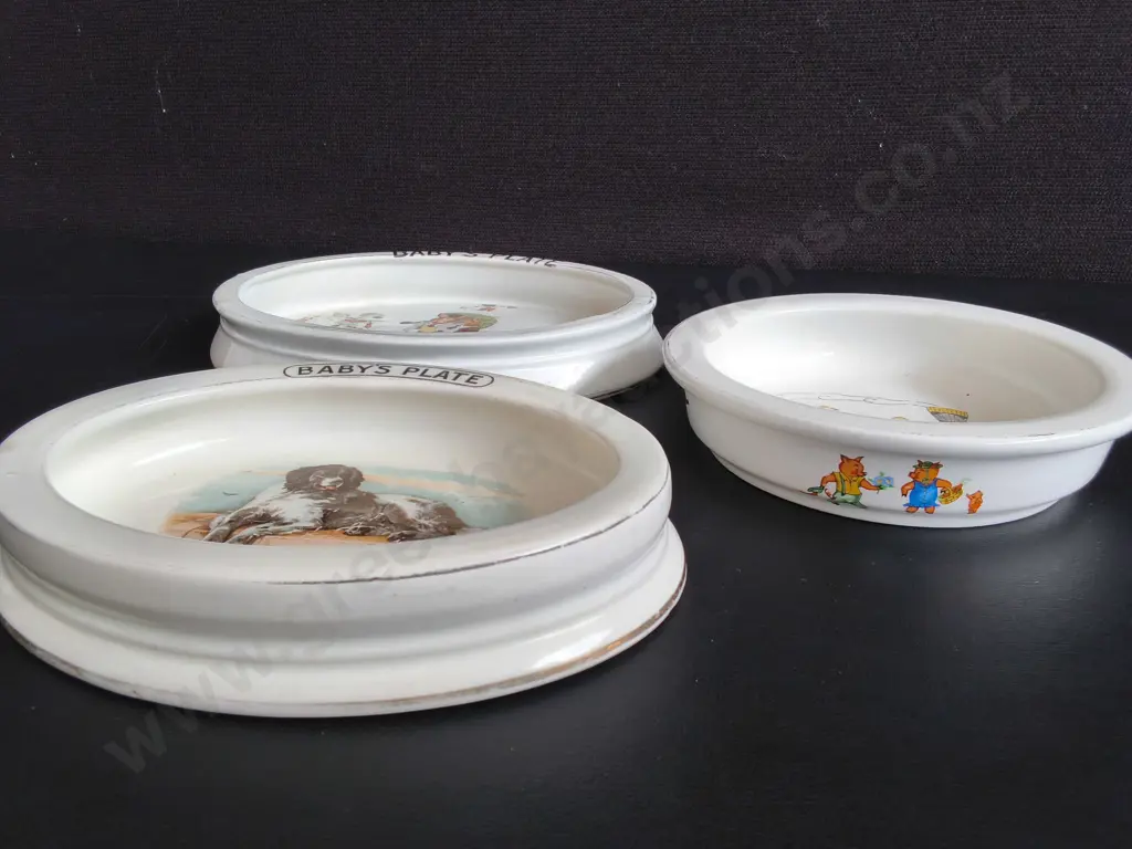 VINTAGE CERAMIC CHILDREN'S FEEDING BOWLS AND NURSERY WARE, 3 PIECES, WIDEST W 21 CM Image 1++