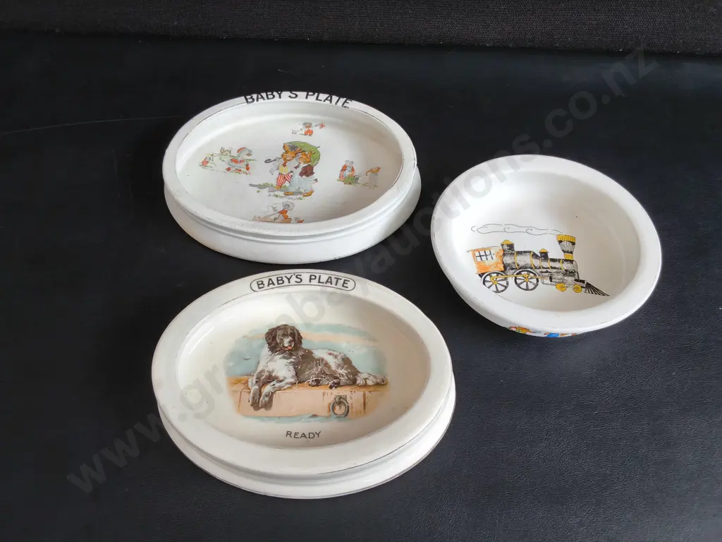 VINTAGE CERAMIC CHILDREN'S FEEDING BOWLS AND NURSERY WARE, 3 PIECES, WIDEST W 21 CM Image 1++